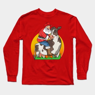 Farmer Santa Farming Farm Cow Merry Christmas Long Sleeve T-Shirt